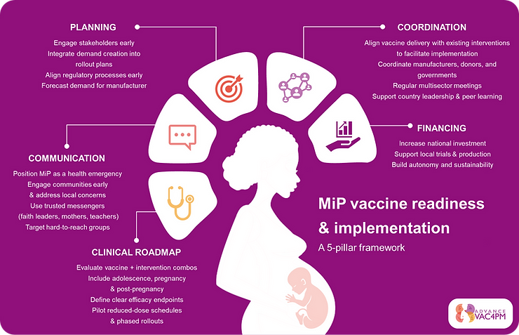 Malaria in pregnancy vaccine readiness and implementation framework based on the key workshop recommendations.